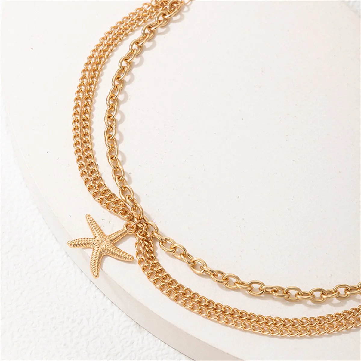 18K Gold-Plated Layered Starfish-Charm Anklet