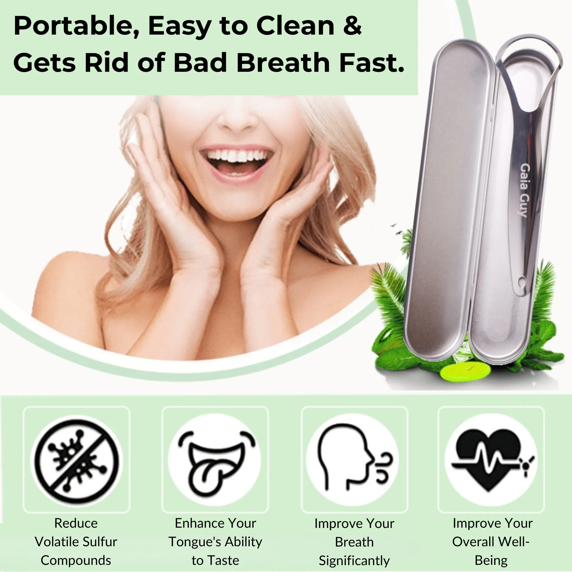 2 Stainless Steel Tongue Scrapers With 2 Steel Travel Cases (Plastic-Free)