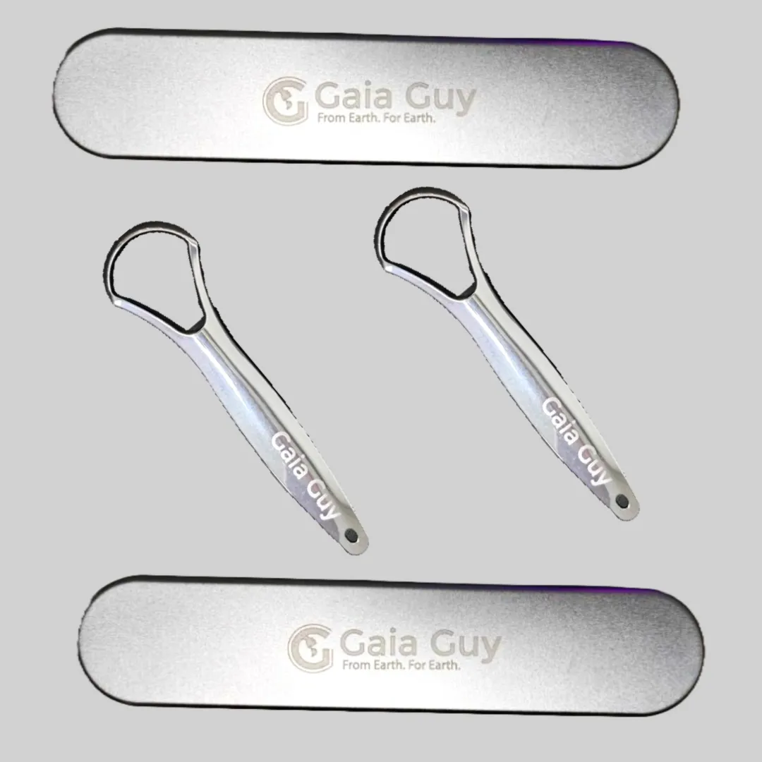 2 Stainless Steel Tongue Scrapers With 2 Steel Travel Cases (Plastic-Free)