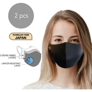 3-Layers Cloth Face Masks - Black Color (Small Size) - Breathable, Water-Resistant, Multi-Use - Pack of 2