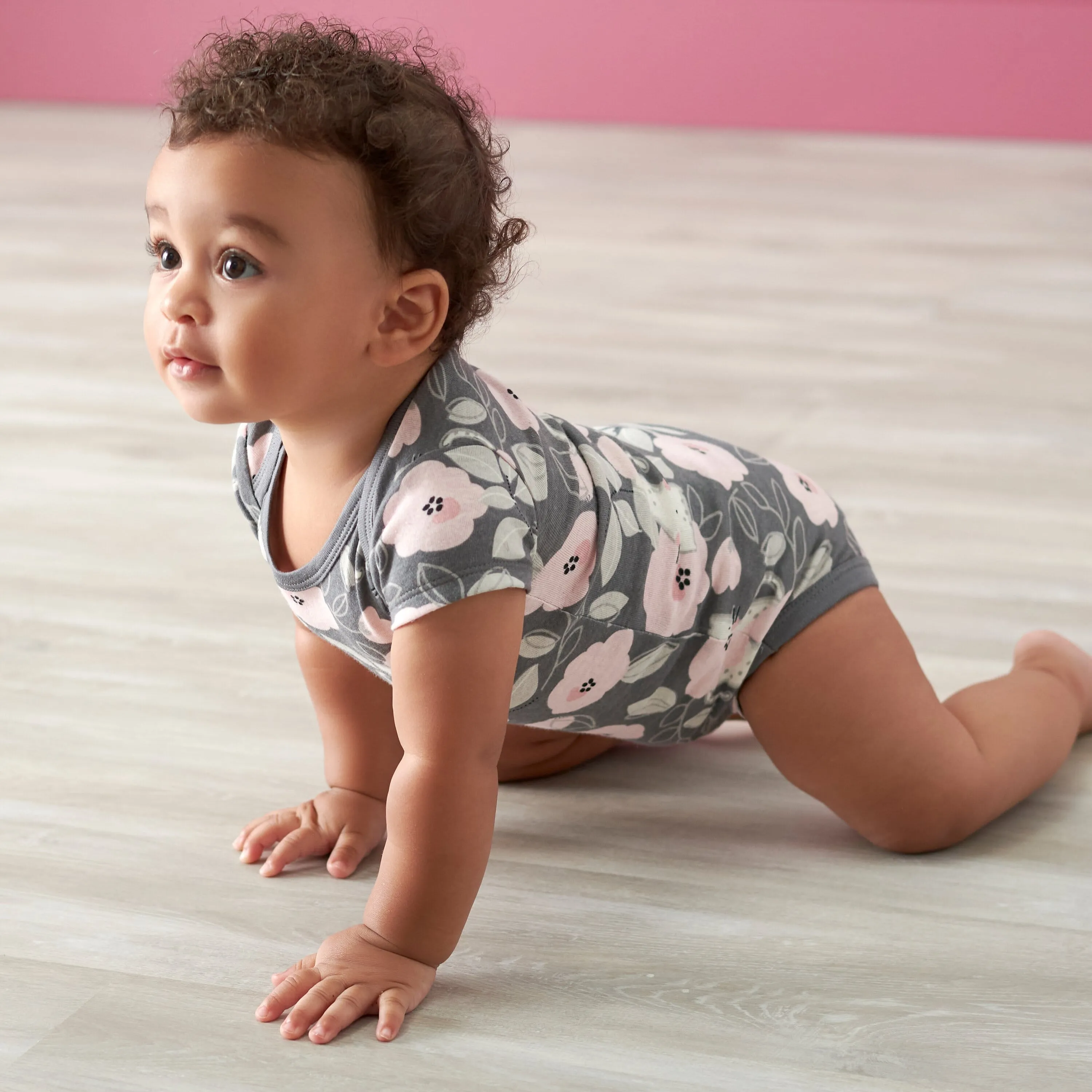 3-Pack Baby Girls Comfy Stretch Floral Leopard Short Sleeve Onesies® Bodysuits