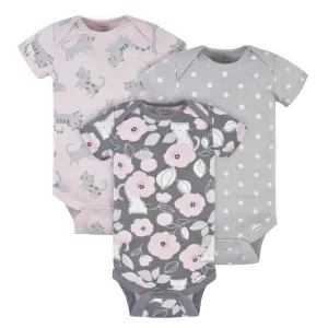 3-Pack Baby Girls Comfy Stretch Floral Leopard Short Sleeve Onesies® Bodysuits