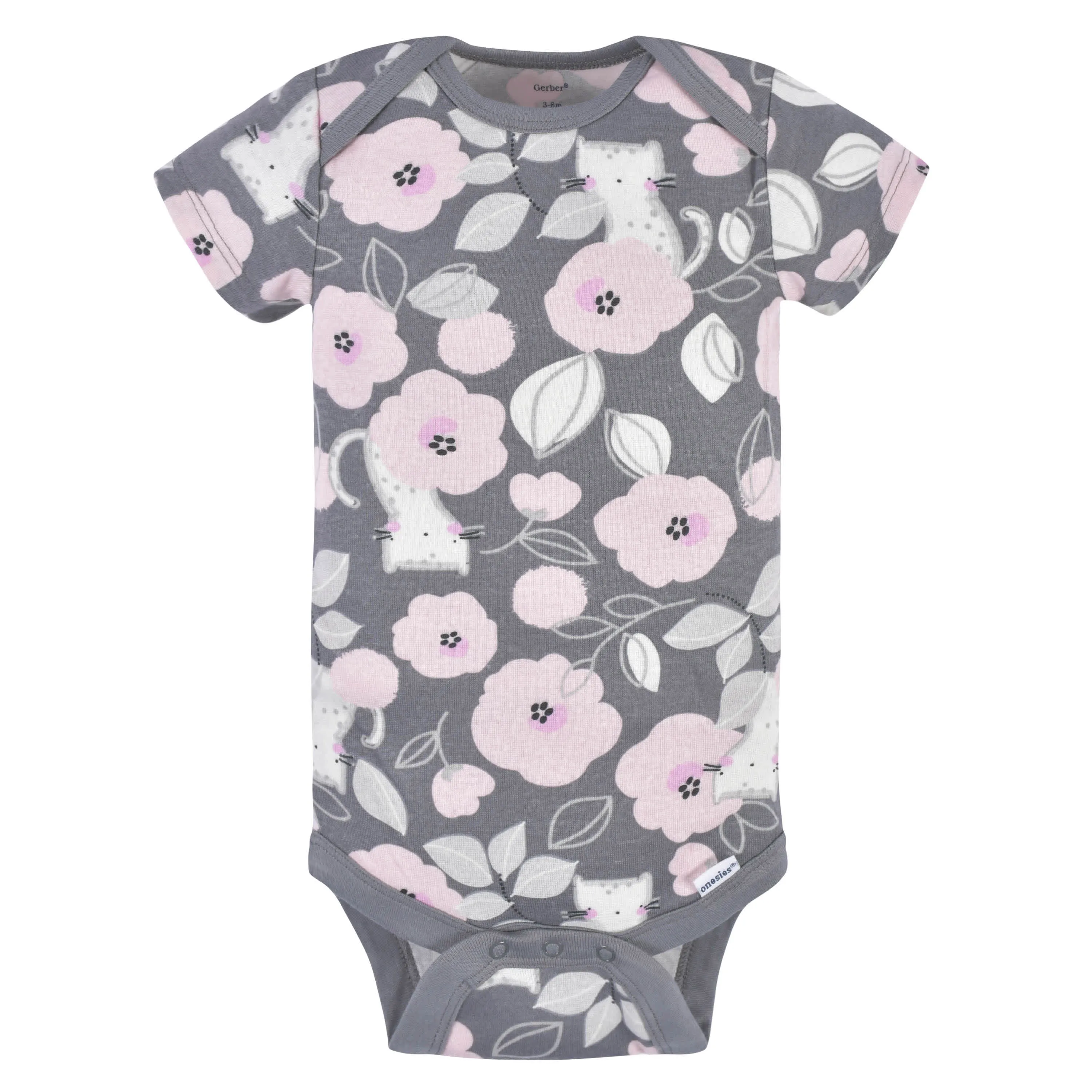 3-Pack Baby Girls Comfy Stretch Floral Leopard Short Sleeve Onesies® Bodysuits