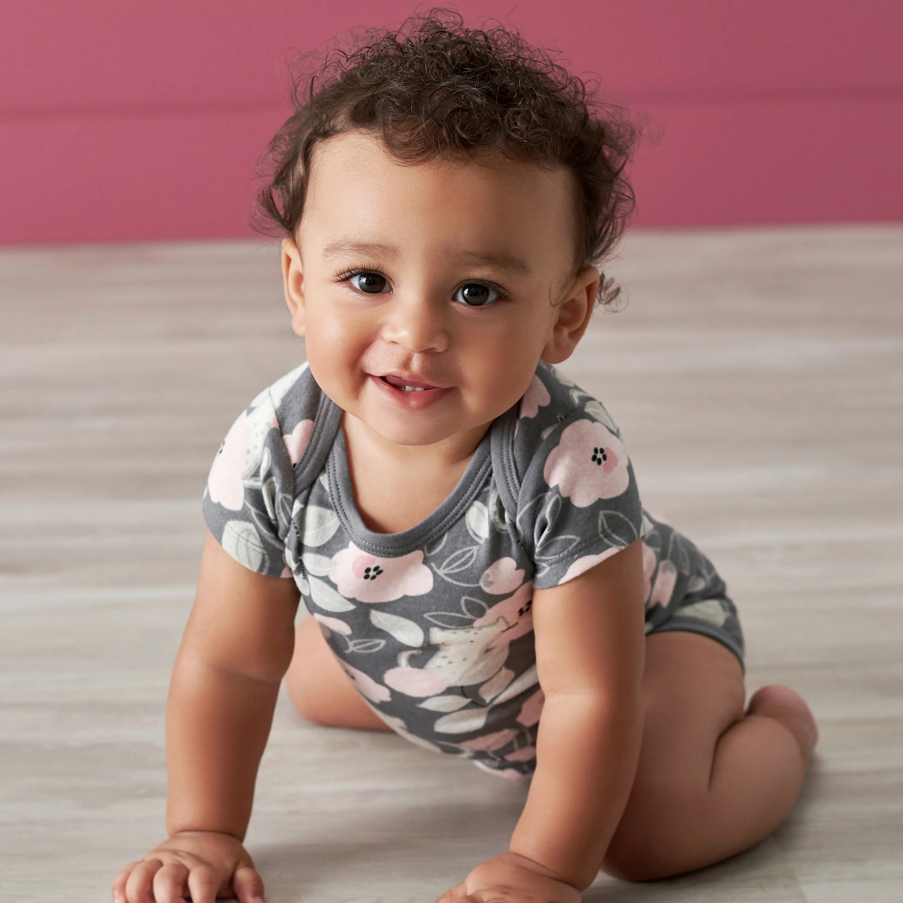 3-Pack Baby Girls Comfy Stretch Floral Leopard Short Sleeve Onesies® Bodysuits