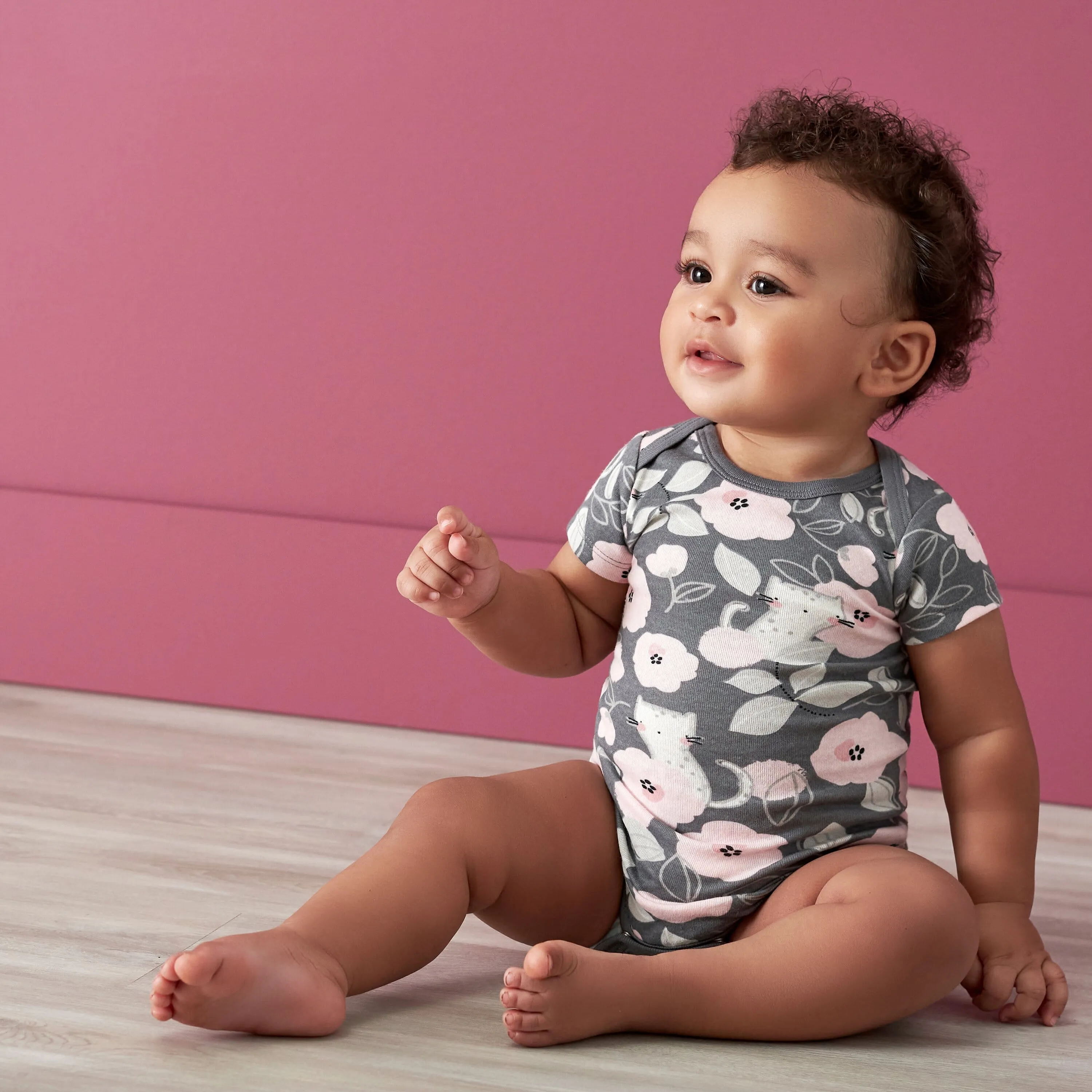 3-Pack Baby Girls Comfy Stretch Floral Leopard Short Sleeve Onesies® Bodysuits