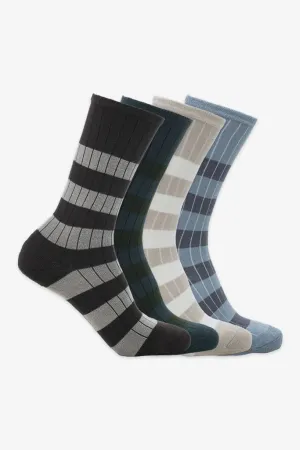 4 Pack Colebrooke Bamboo Striped Socks in Multicolours by BAM, Size 4-7