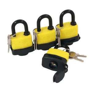 4 X Heavy Duty 40Mm Keyed Alike Steel Padlocks Water Resistant Plastic Covered