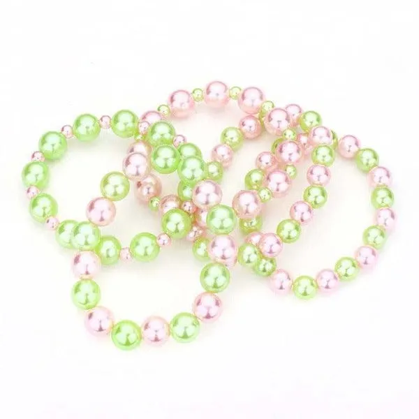 5 Piece Pink & Green Pearl Stretch Layered Bracelets