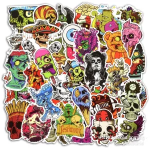 50 Pieces Skull Skateboard DIY Escooter Colour Random Sticker Bomb Decals