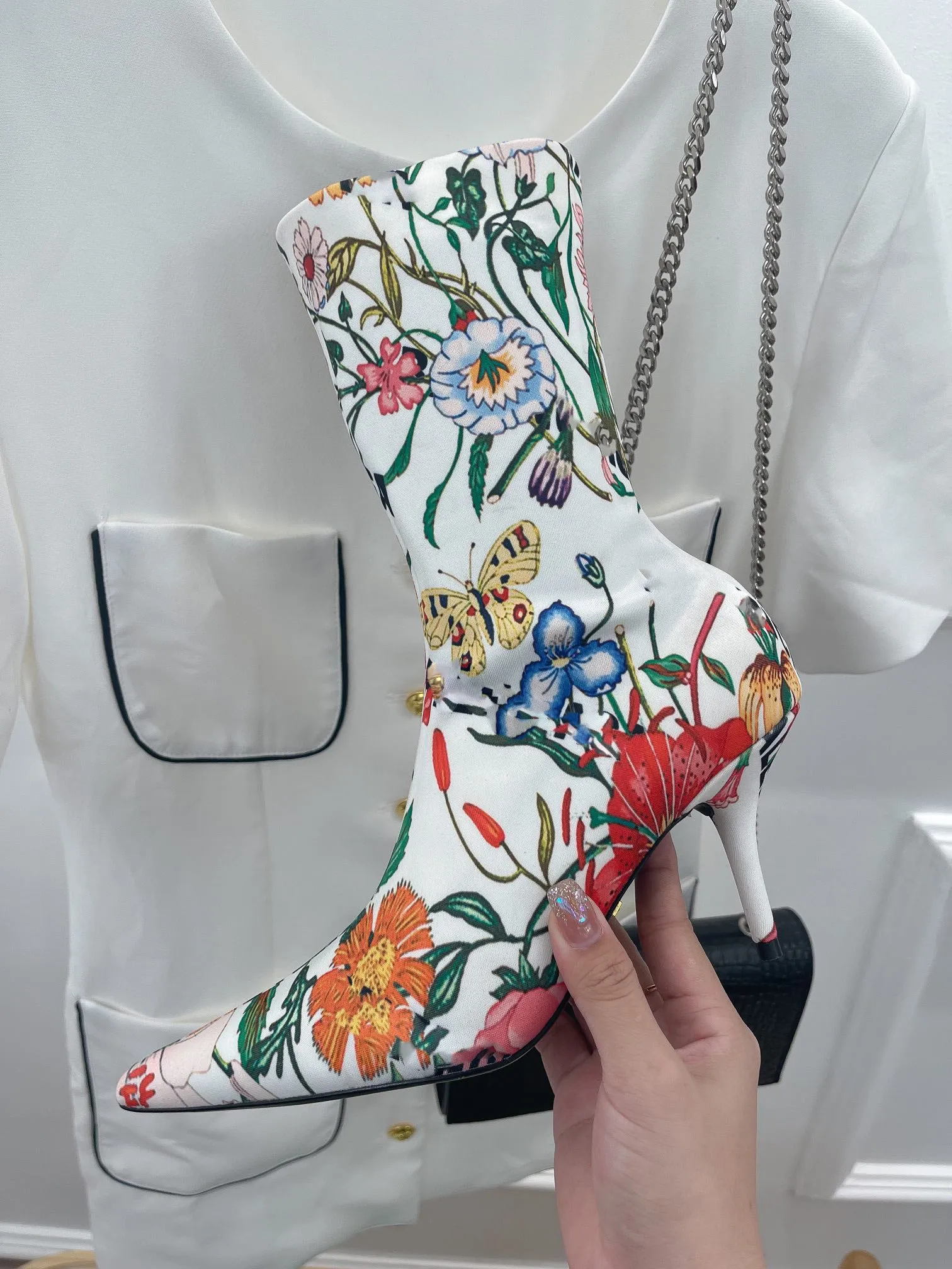 8"14"22" print Stretch Fabric boots 8cm stiletto shoes fashion women 2022 35-42