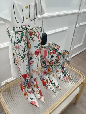 8"14"22" print Stretch Fabric boots 8cm stiletto shoes fashion women 2022 35-42