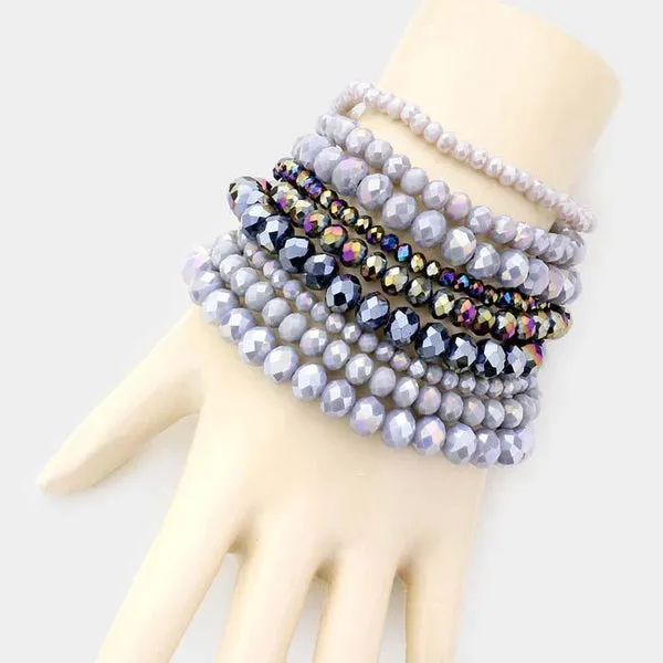 9PCS - Gray Faceted Bead Stretch Bracelets