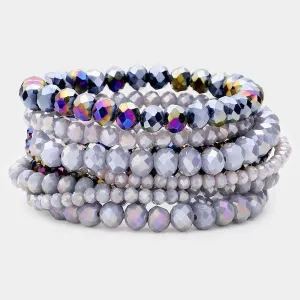9PCS - Gray Faceted Bead Stretch Bracelets