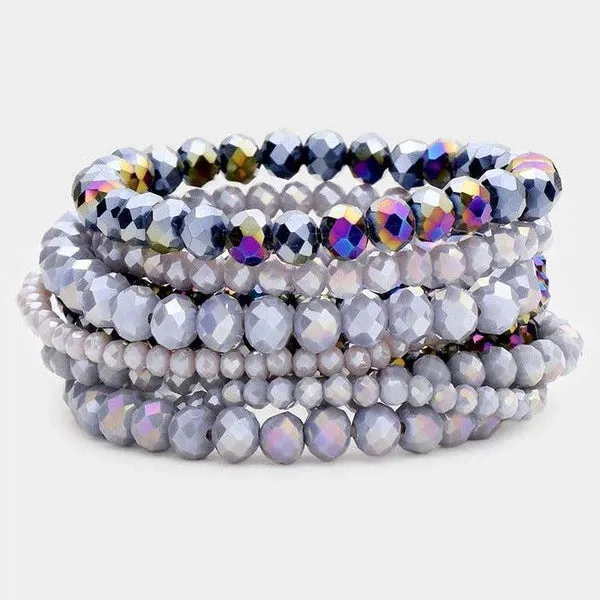 9PCS - Gray Faceted Bead Stretch Bracelets