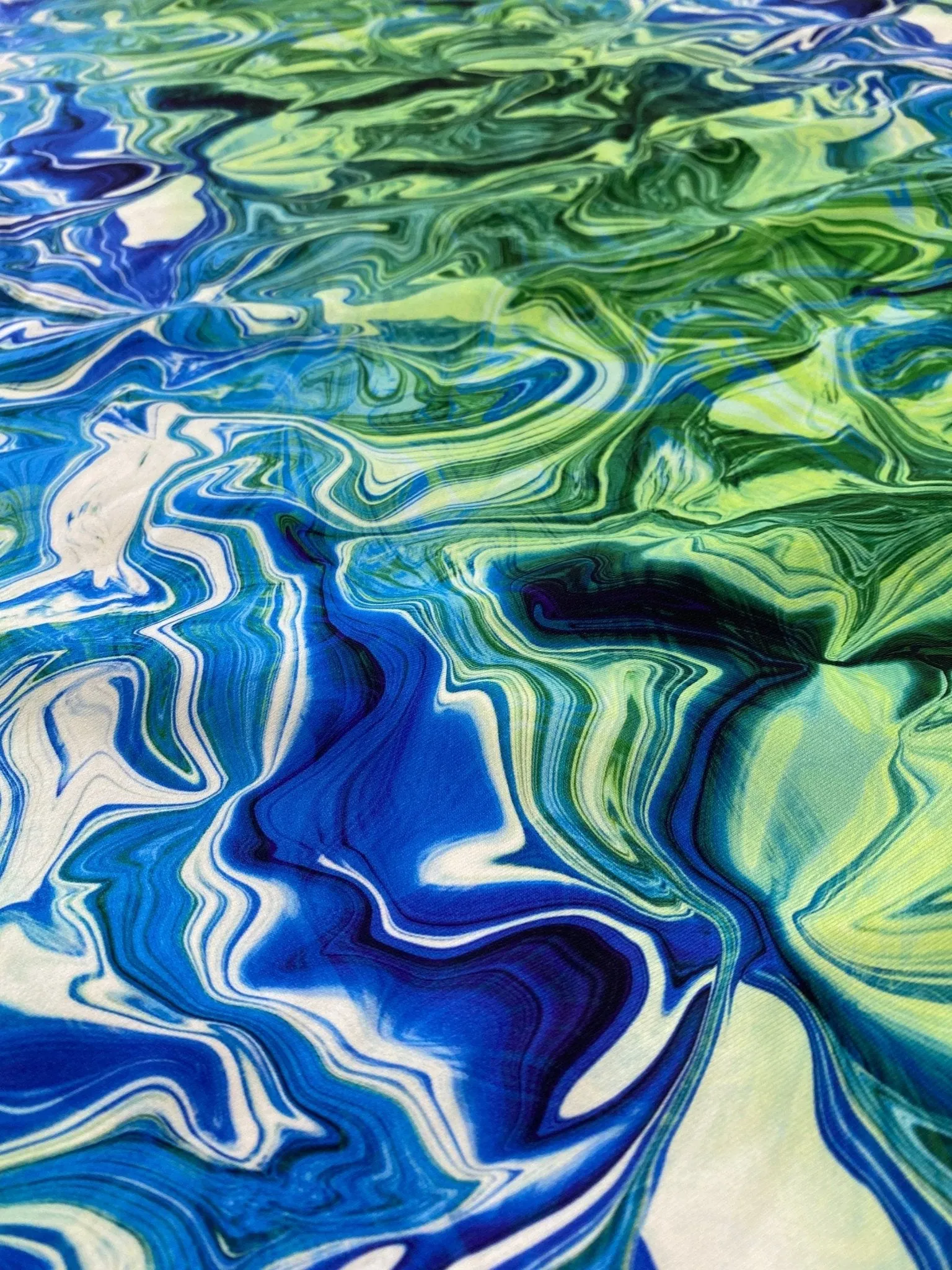 Abstract Wave Fabric - Blue and Green Pattern by the Yard