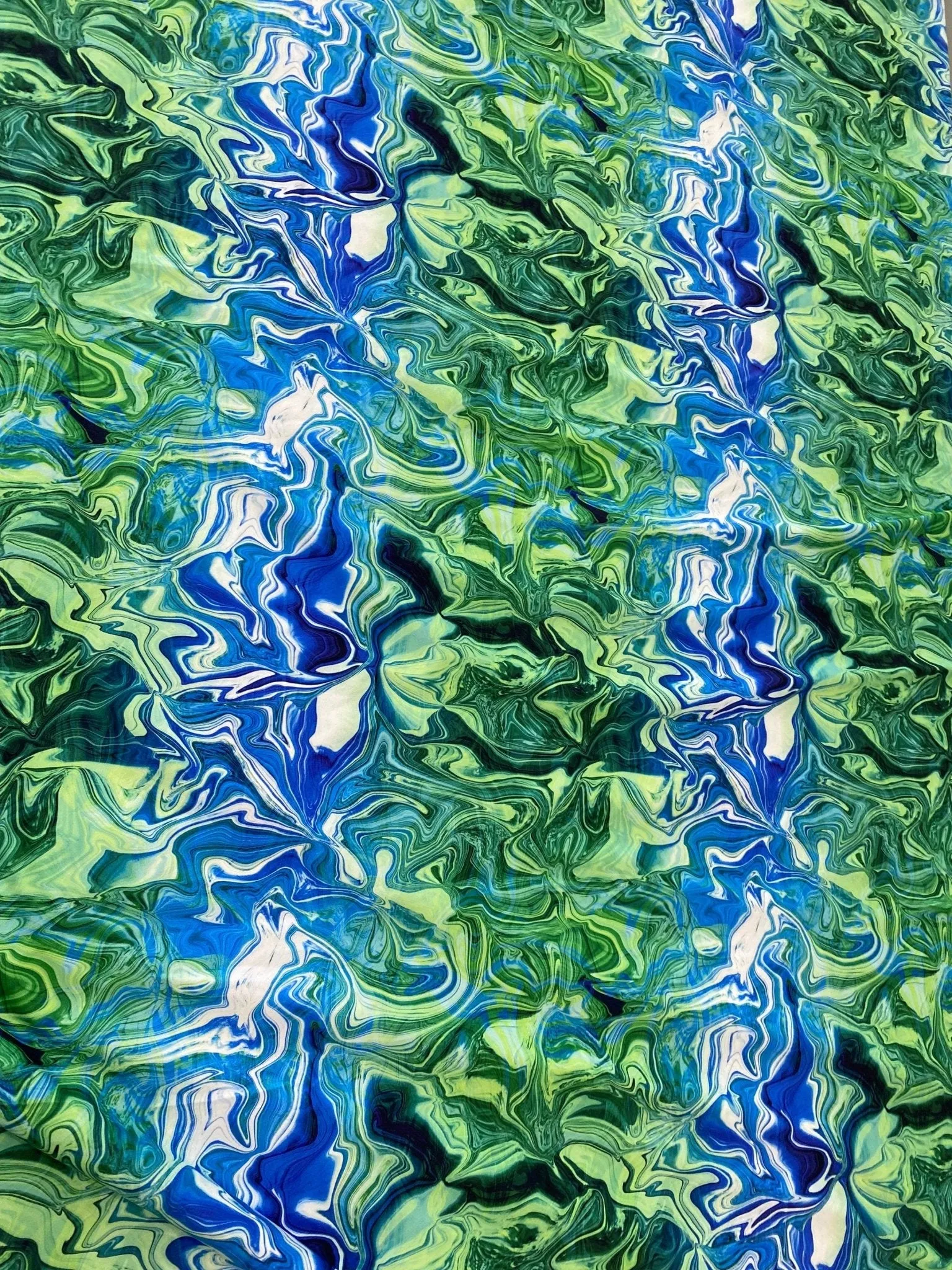 Abstract Wave Fabric - Blue and Green Pattern by the Yard