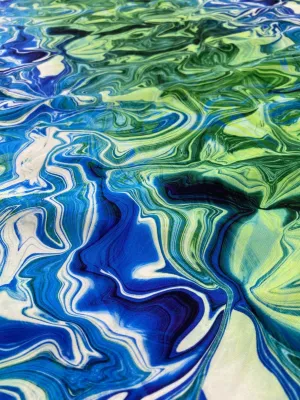 Abstract Wave Fabric - Blue and Green Pattern by the Yard