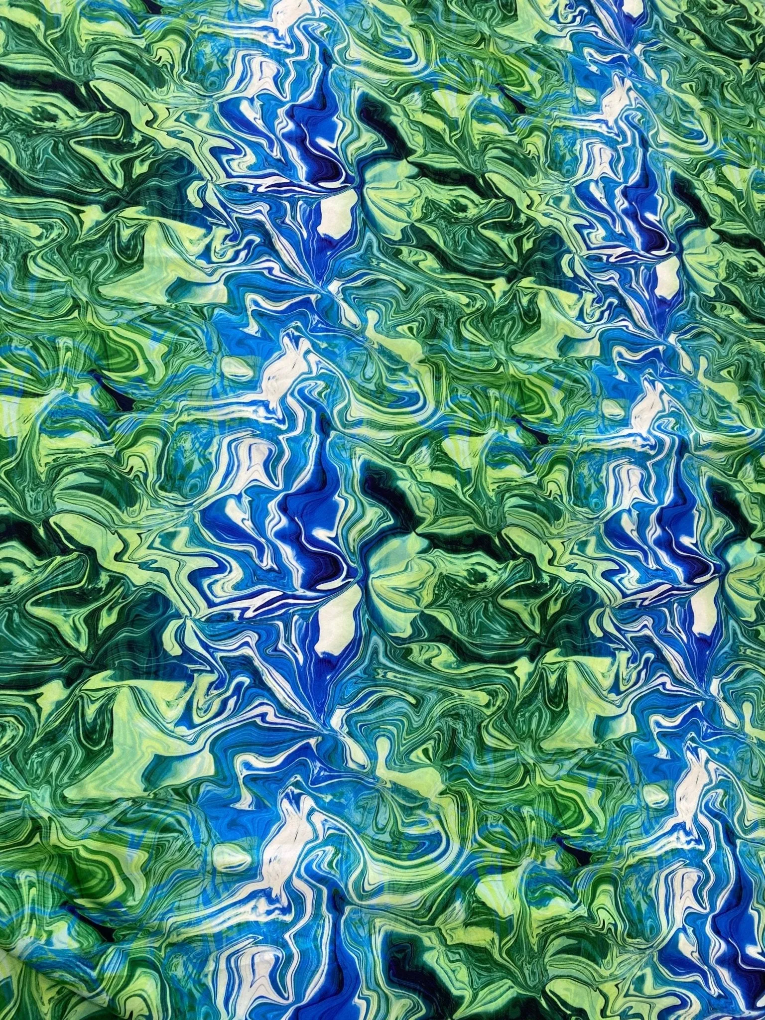 Abstract Wave Fabric - Blue and Green Pattern by the Yard