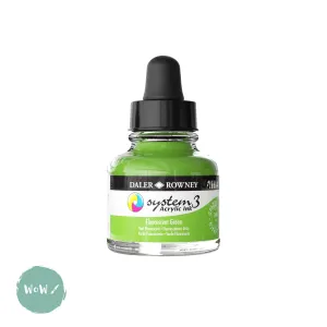 ACRYLIC INK - OPAQUE - Daler Rowney - SYSTEM 3 - 29.5ml Pipette Bottle -  FLUORESCENT GREEN