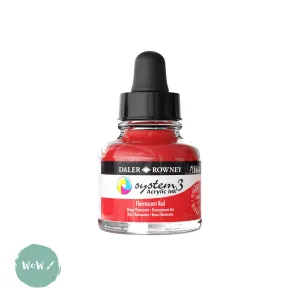 ACRYLIC INK - OPAQUE - Daler Rowney - SYSTEM 3 - 29.5ml Pipette Bottle -  FLUORESCENT RED