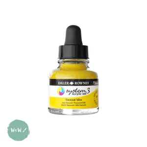 ACRYLIC INK - OPAQUE - Daler Rowney - SYSTEM 3 - 29.5ml Pipette Bottle -  FLUORESCENT YELLOW