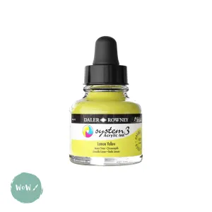 ACRYLIC INK - OPAQUE - Daler Rowney - SYSTEM 3 - 29.5ml Pipette Bottle -  LEMON YELLOW
