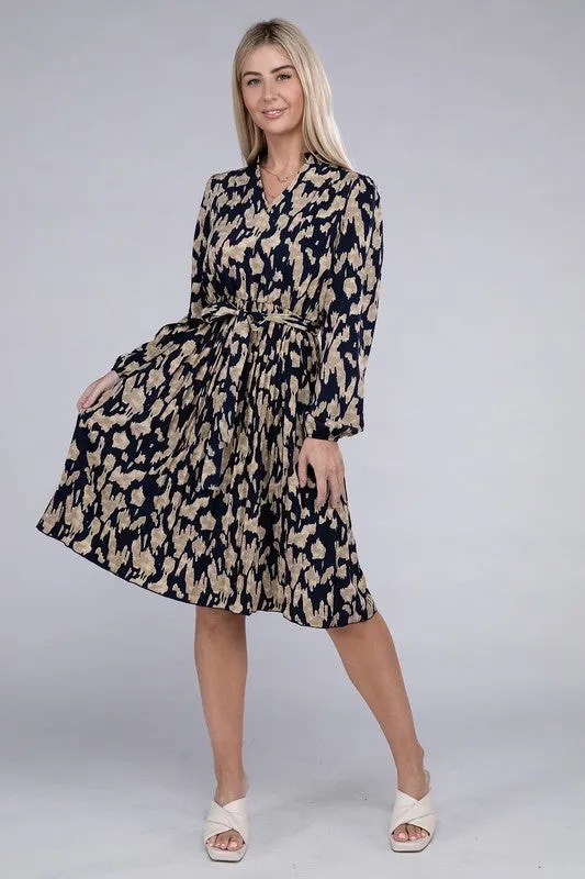 ANIMAL PRINT PLEATED DRESS