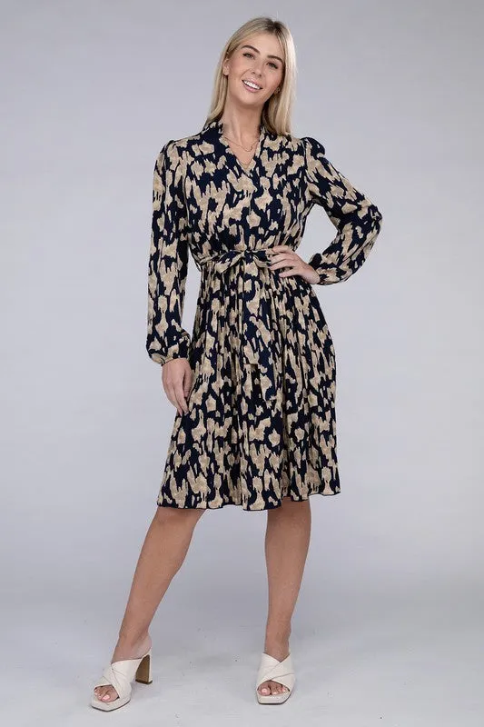 ANIMAL PRINT PLEATED DRESS