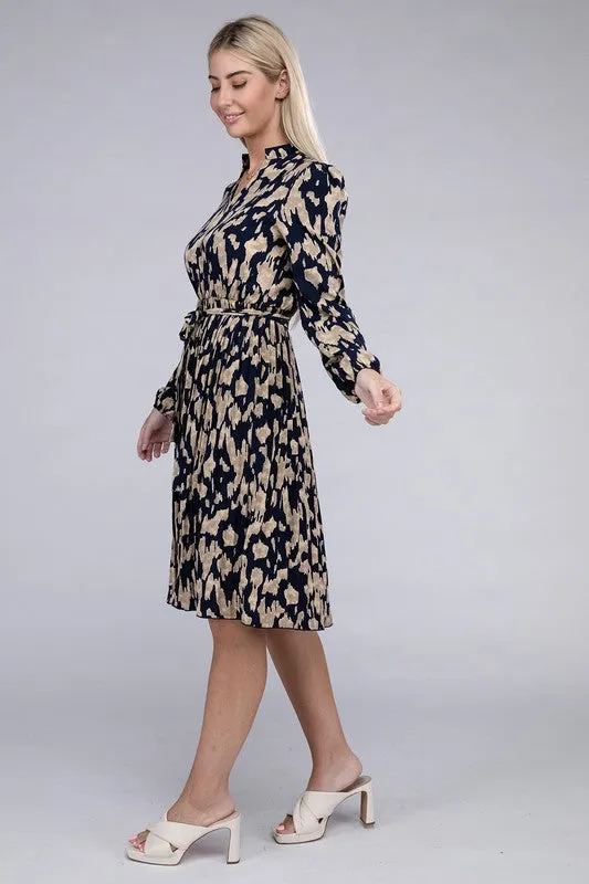 ANIMAL PRINT PLEATED DRESS