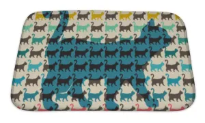 Bath Mat, Pattern With Colorful Cats With Curved Tails