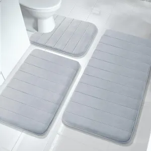 Bathroom Mat Set 3 Pcs Memory Foam Absorbent & Non-Slip Gray 44.1 "X24"  31.5 "X19.8"