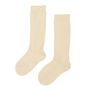 BEIGE OPENWORK HIGH SOCKS