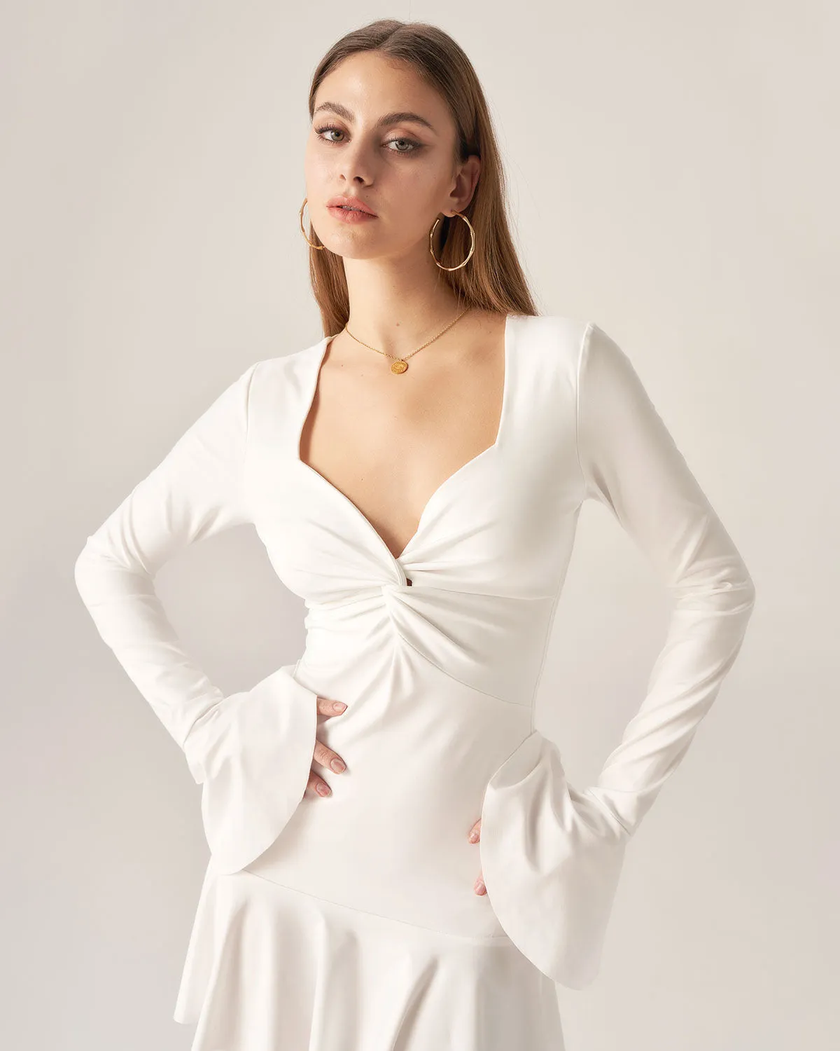 Bettydress-White Ruffle Twist Mini Dress