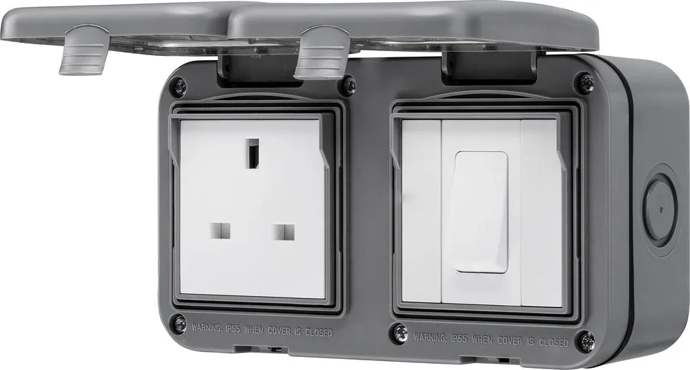 BG WPB21 Weatherproof IP55 13A 1G UK Socket   1G Switch