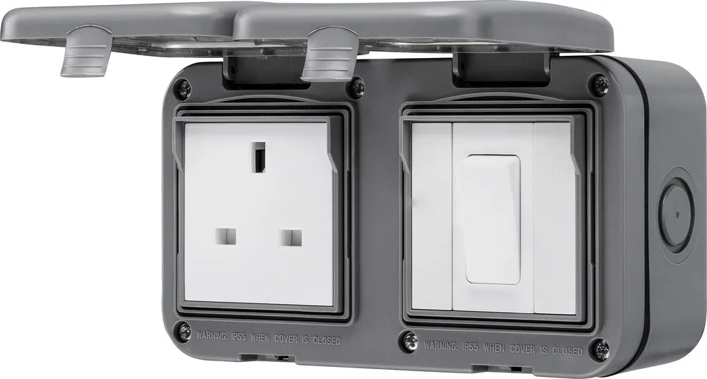 BG WPB21 Weatherproof IP55 13A 1G UK Socket   1G Switch
