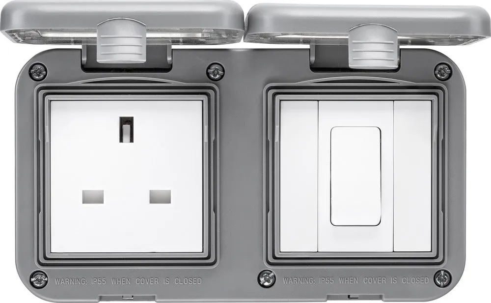 BG WPB21 Weatherproof IP55 13A 1G UK Socket   1G Switch