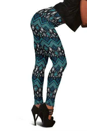Black and Teal Blue Ethnic Pattern Leggings