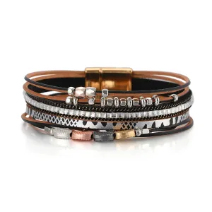 Black Polystyrene & 18K Gold-Plated Cubic Zirconia-Accent Leaves Layered Bracelet