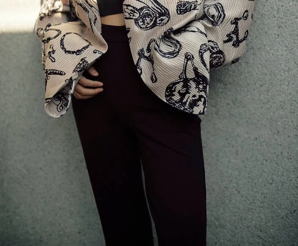 black stretch fabric trousers pants