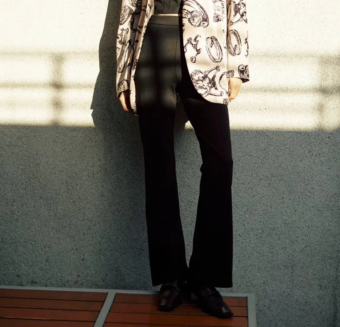 black stretch fabric trousers pants