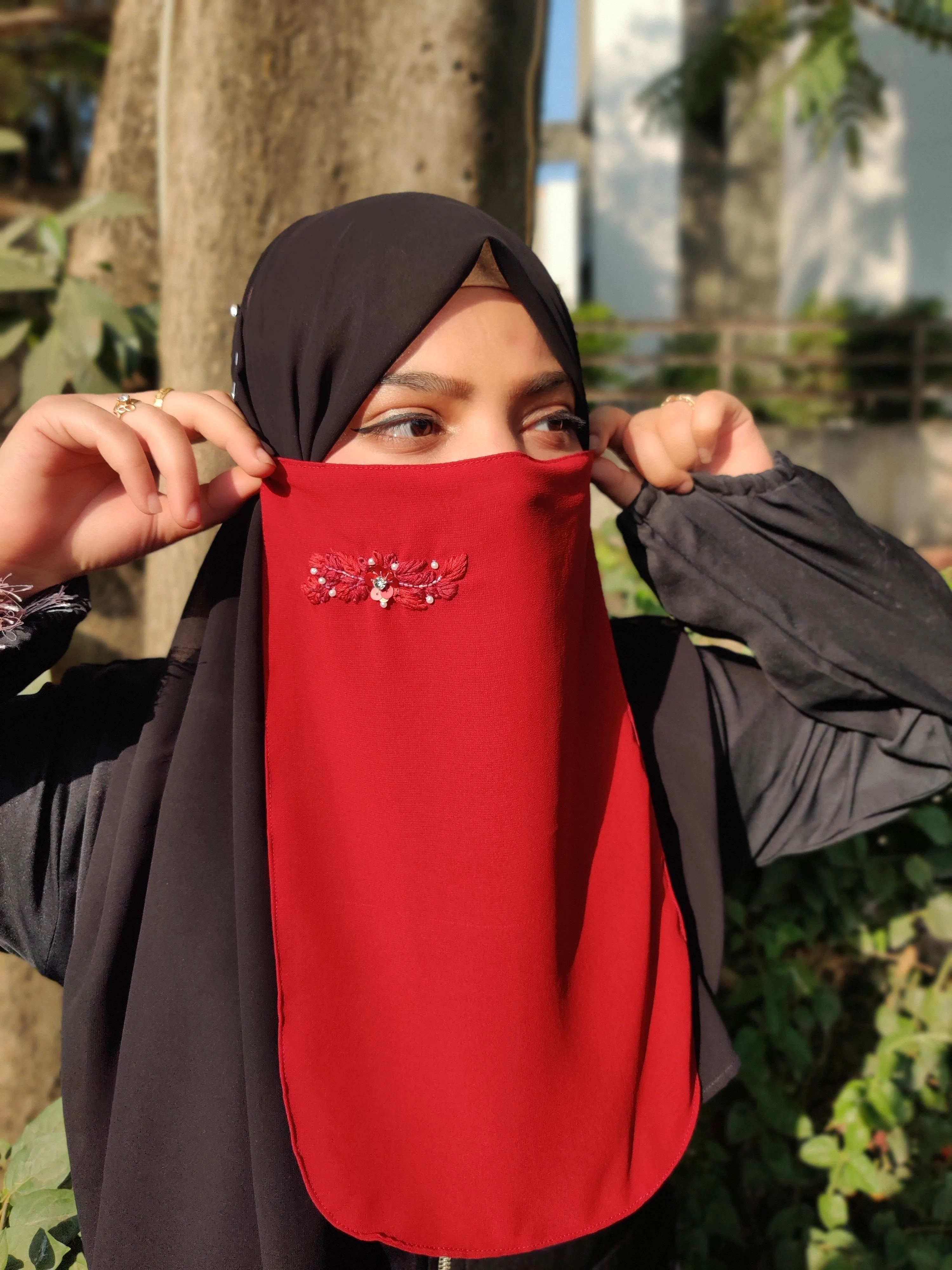 Bridal Handwork Party Wear Niqab With Elastic
