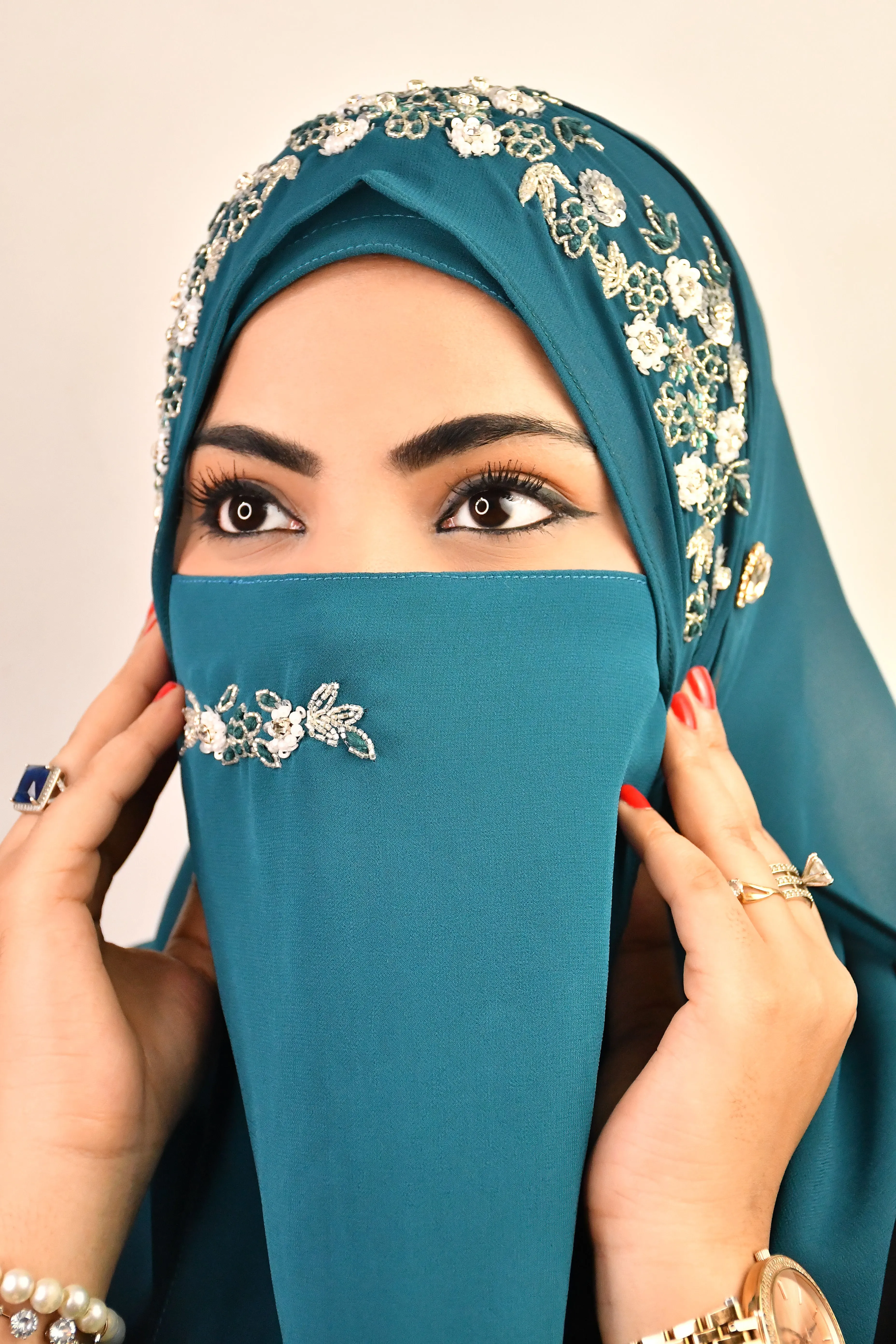 Bridal Handwork Party Wear Niqab With Elastic