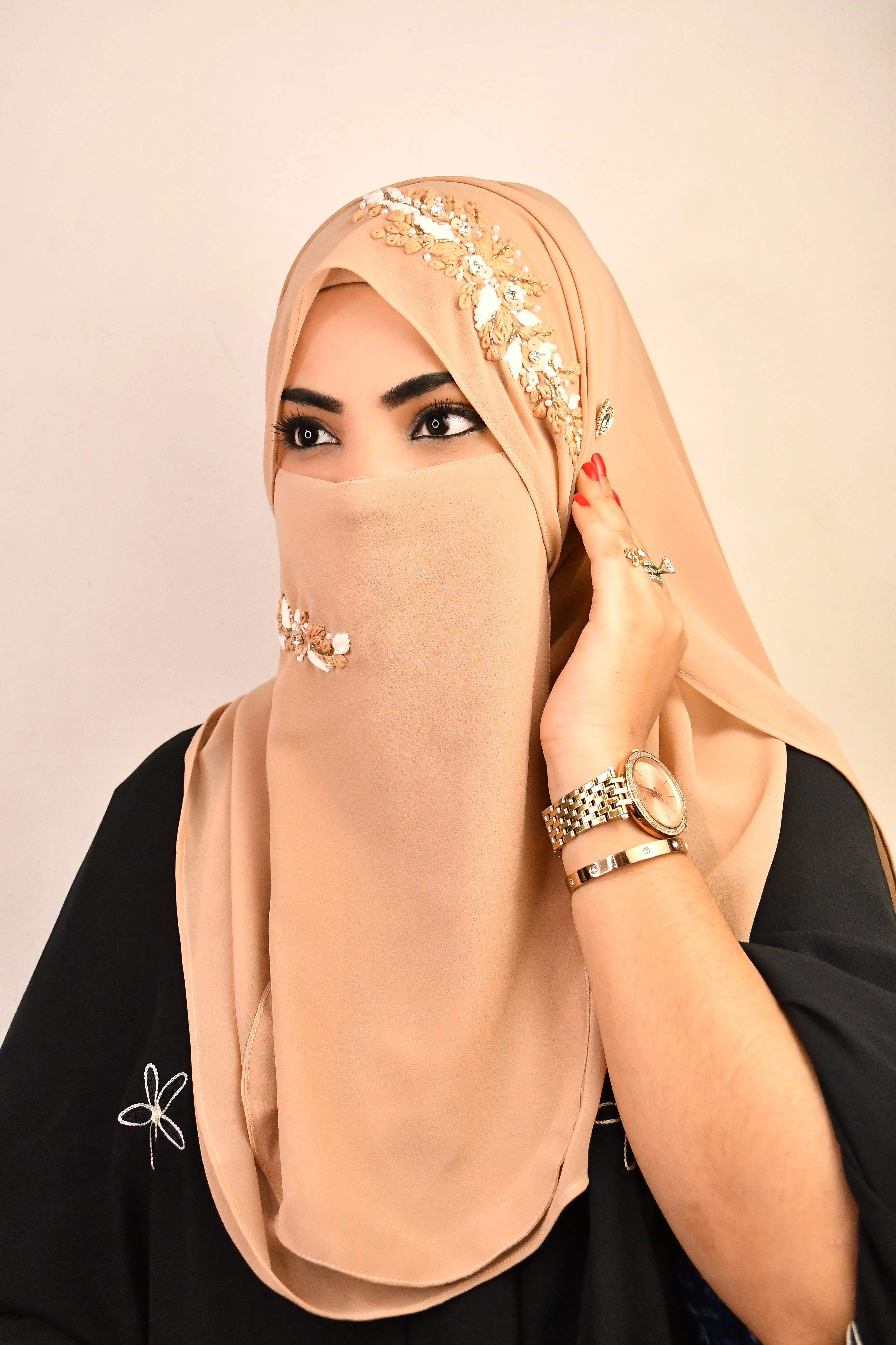 Bridal Handwork Party Wear Niqab With Elastic