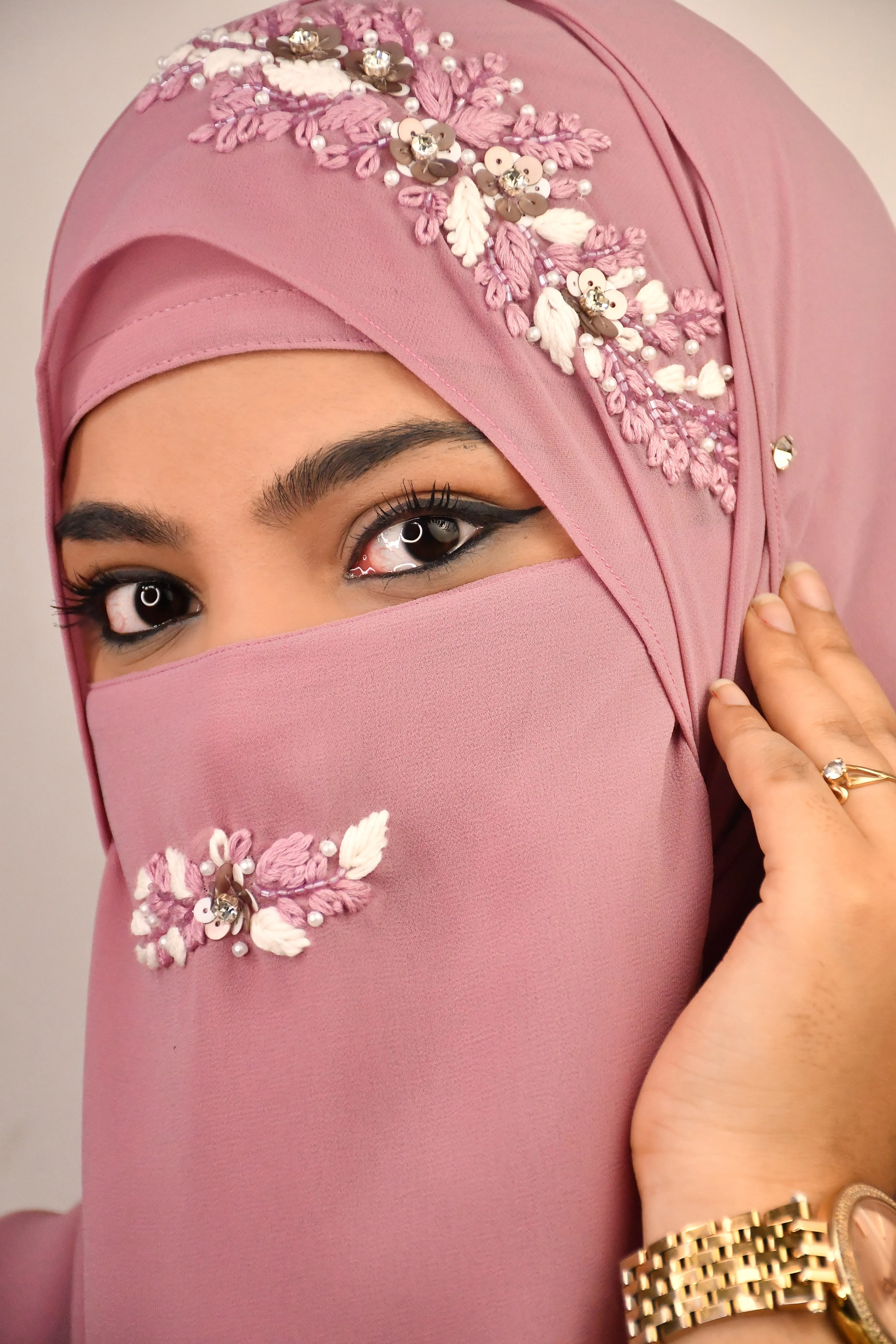 Bridal Handwork Party Wear Niqab With Elastic