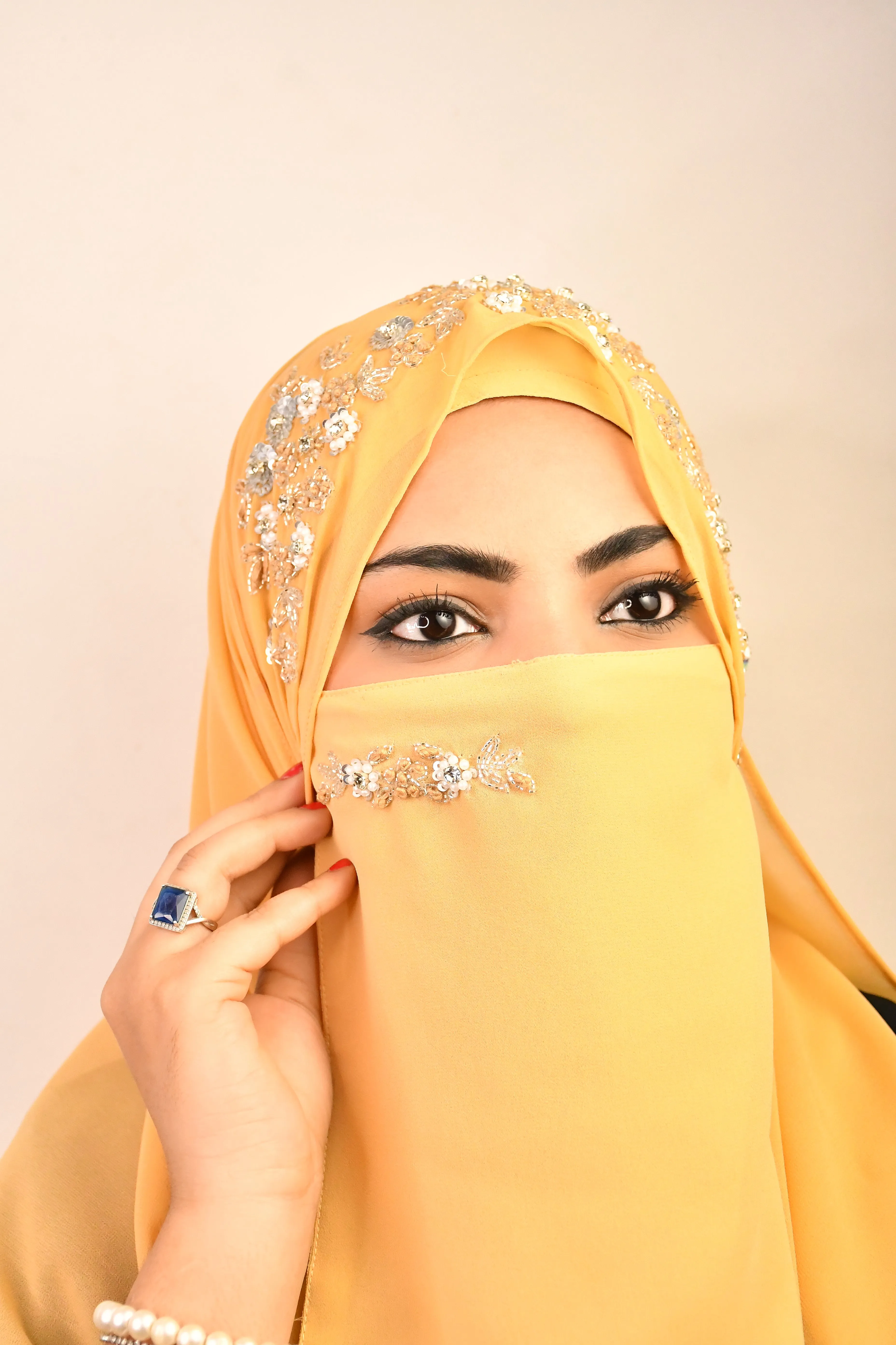 Bridal Handwork Party Wear Niqab With Elastic