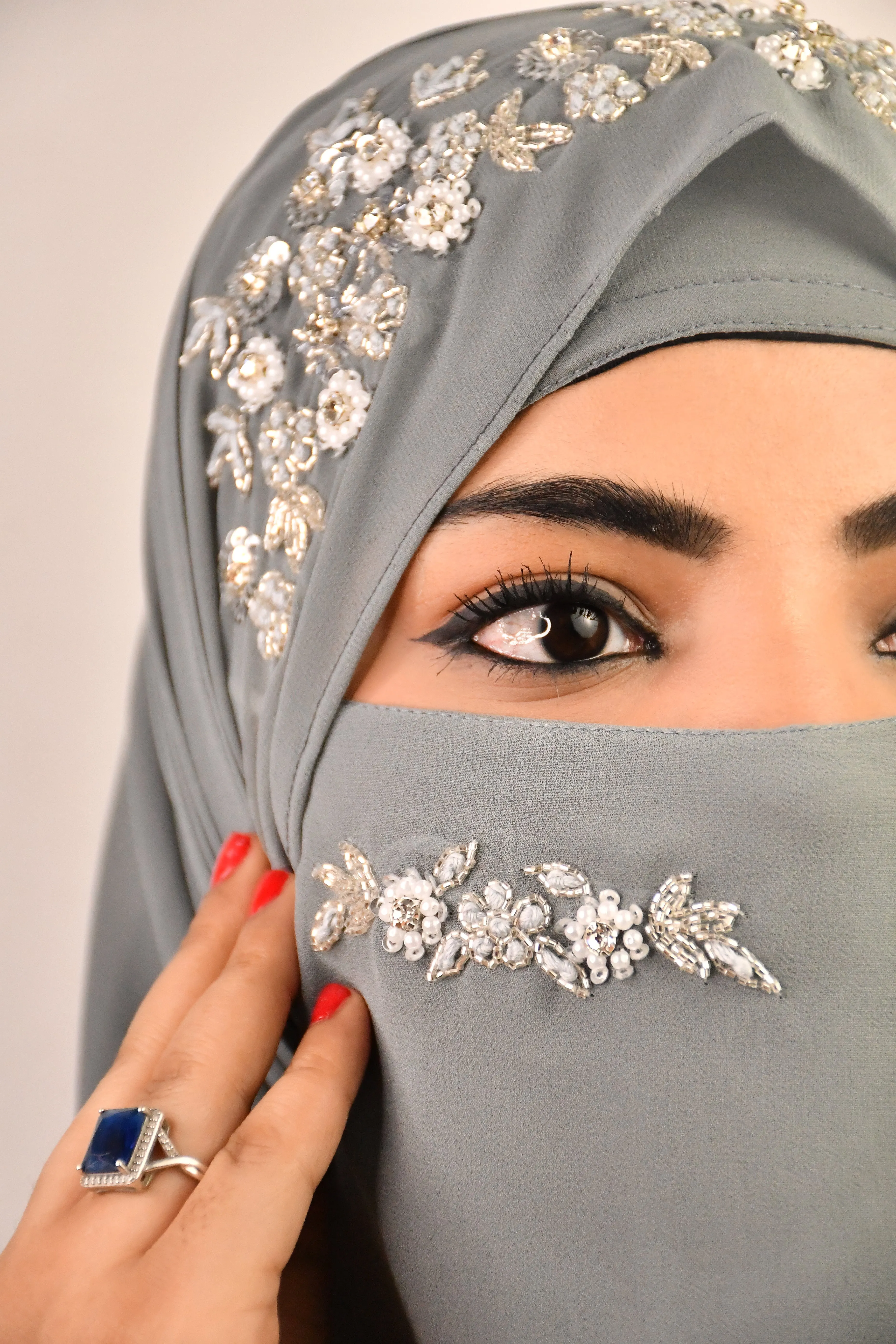 Bridal Handwork Party Wear Niqab With Elastic