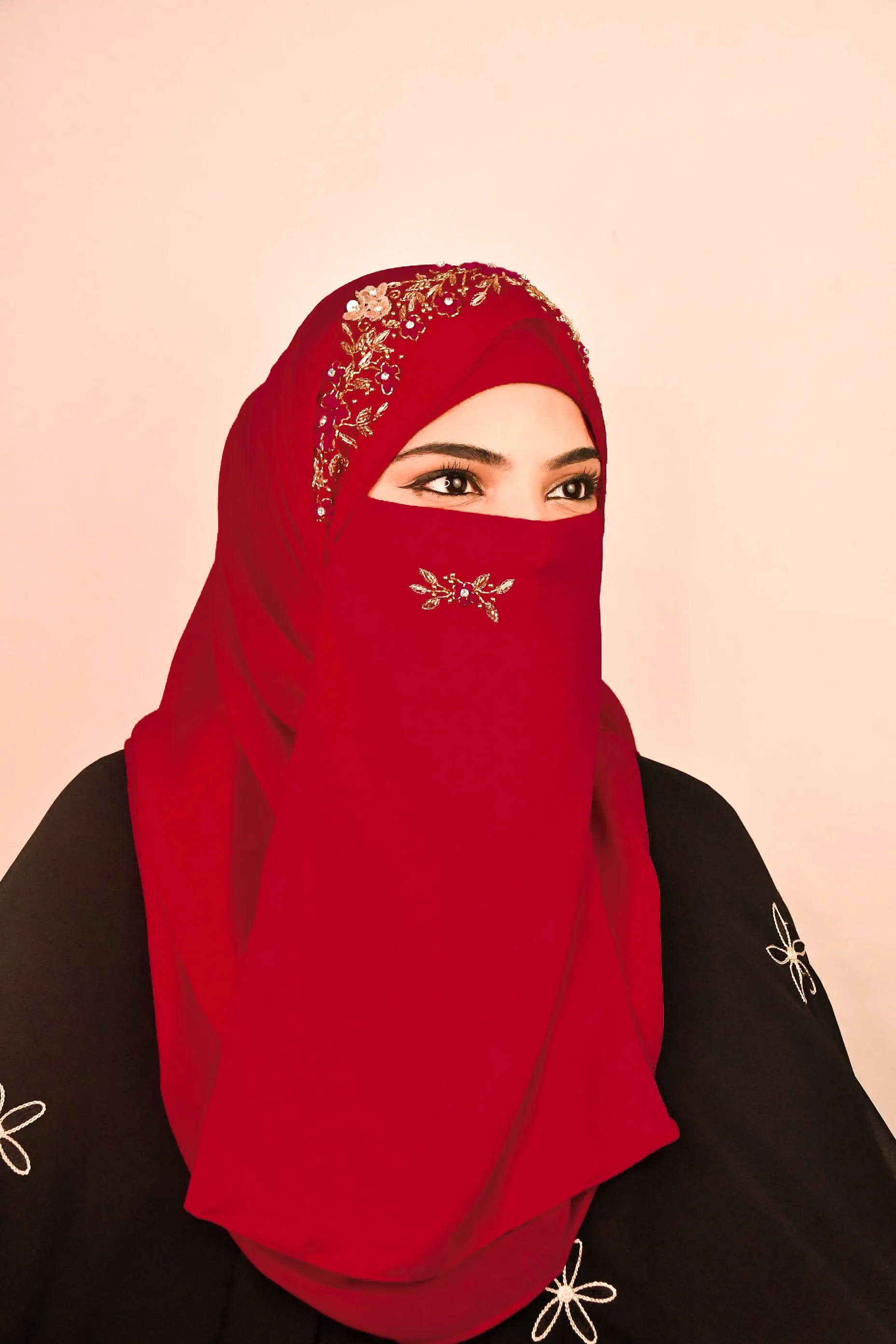 Bridal Handwork Party Wear Niqab With Elastic