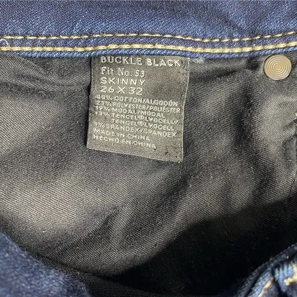Buckle Black Fit No. 53 Mid-Rise High Stretch Skinny Blue Jeans 26 X 32