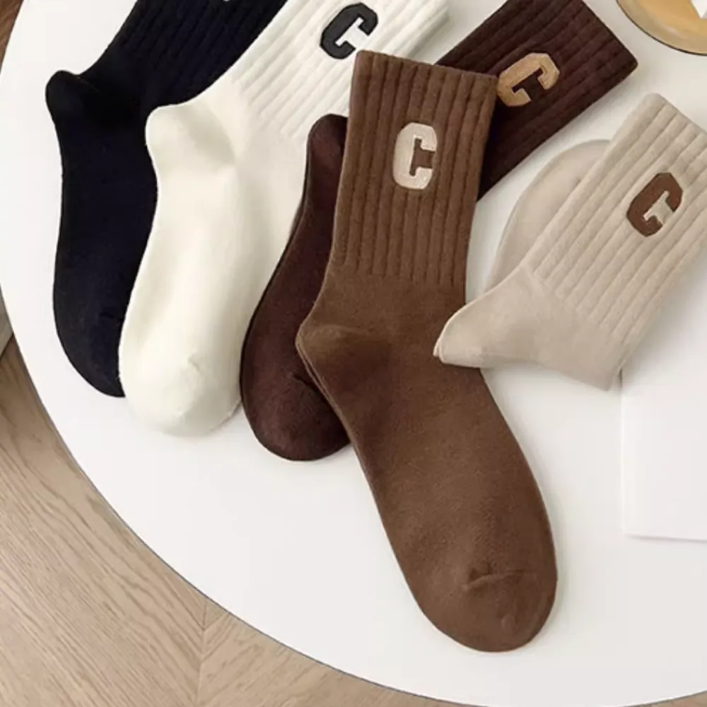 C Letter Plain Socks