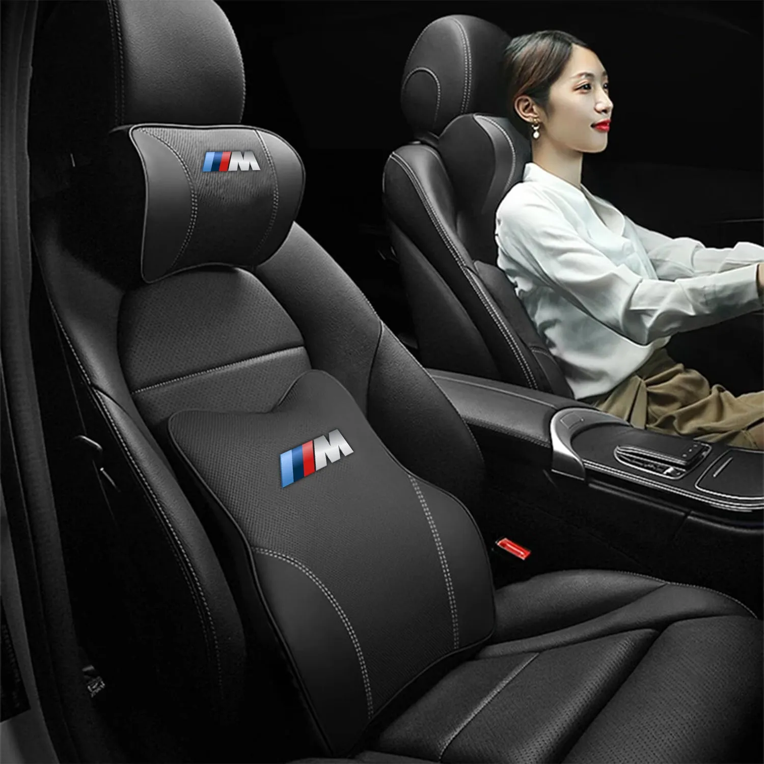 Car Headrest Neck Pillow and Lumbar Support Back Cushion Kit, Custom Fit For Your Cars, Memory Foam Erognomic, Car Accessories KO13992